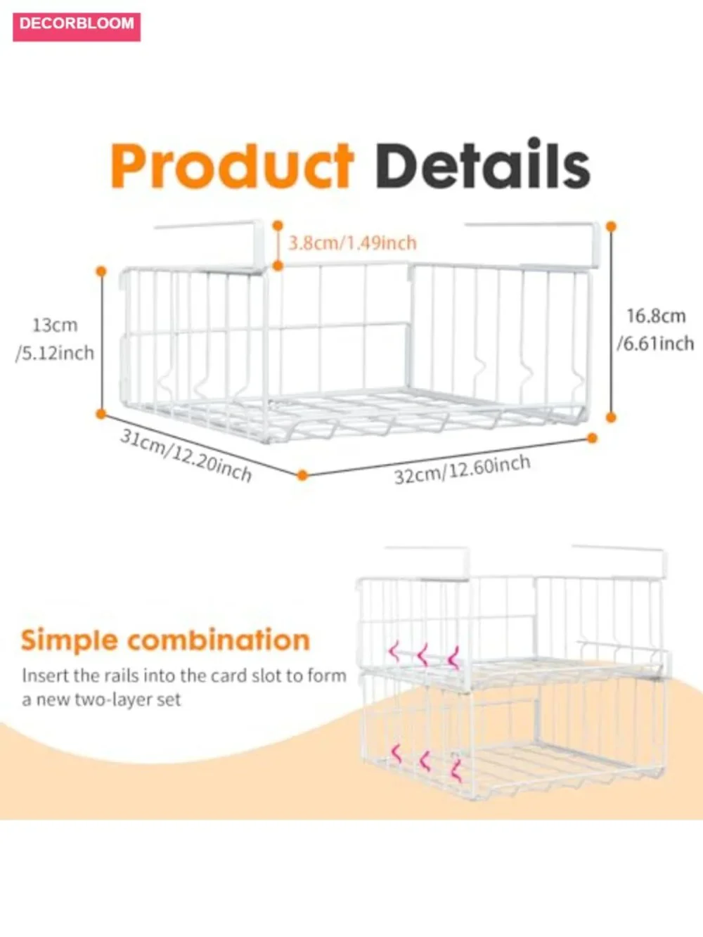 Under Shelf Basket Storage, Steel Hanging Wire Baskets for Kitchen Pantry